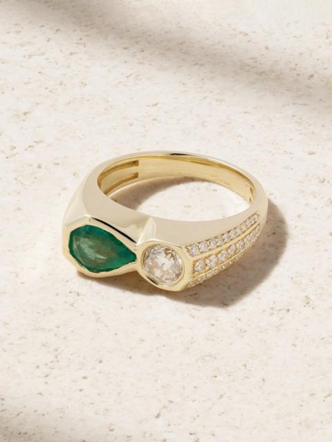 JACQUIE AICHE 14-karat gold, emerald and diamond ring Green