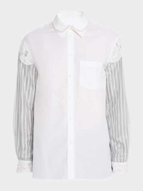 Simone Rocha Men's Trapped Lace Patchwork Button-Down Shirt