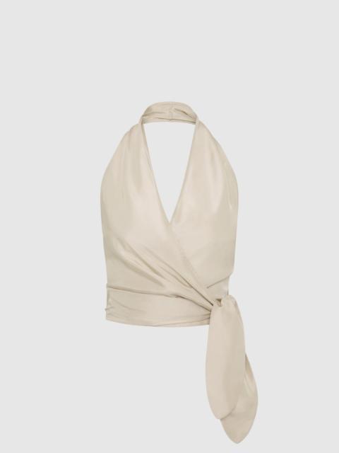 ST. AGNI Silk Halter Wrap Top - Soft Ash