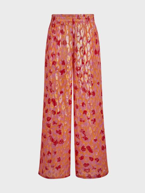 Vilebrequin Abstract Leopard Printed Wide-Leg Silk Pants