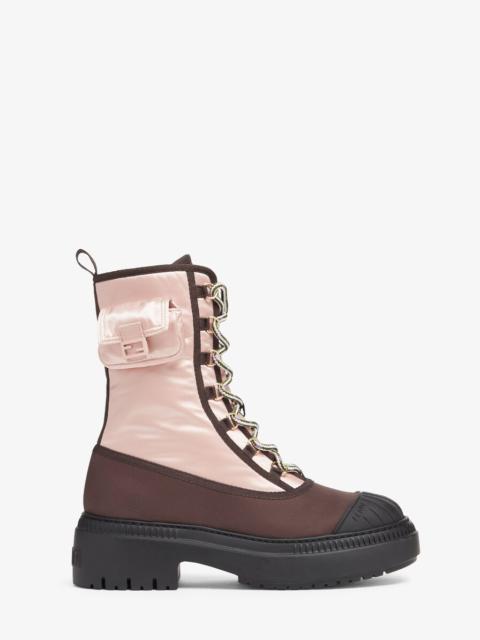 Pink nylon biker boots