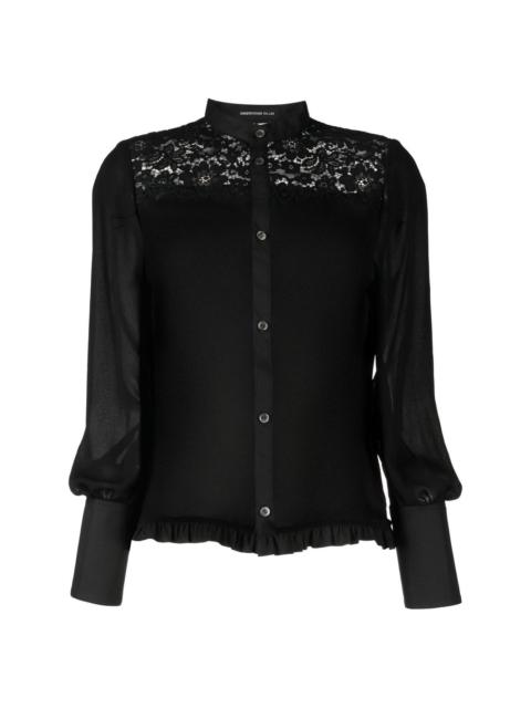 lace-trim long-sleeve blouse
