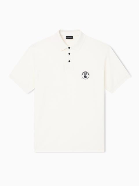 EMPORIO ARMANI PIQUÉ POLO SHIRT WITH FRENCH BULLDOG PATCH
