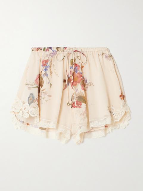 Zimmermann Patience Lace-trimmed Floral-print Cotton And Silk-blend Shorts