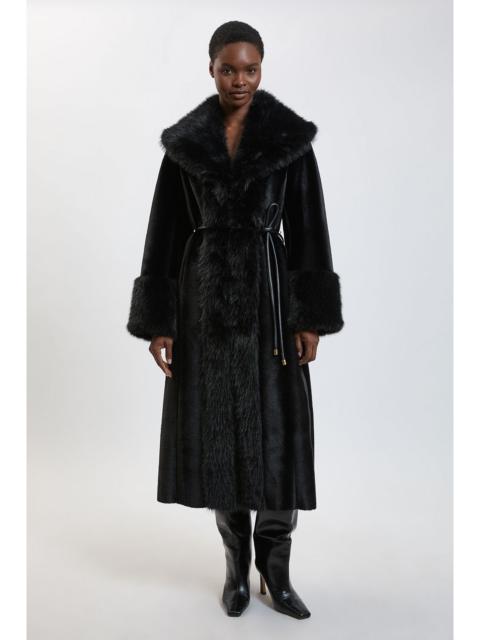KAREN MILLEN Petite Faux Fur Reservable Cuff and Collar Midi Coat