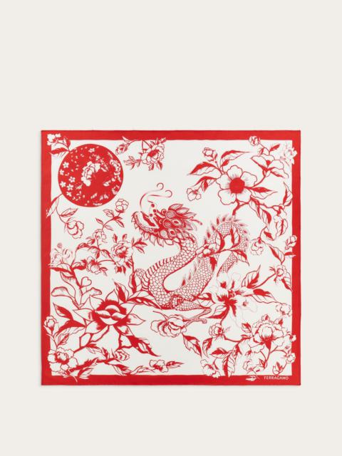 Dragon print silk foulard