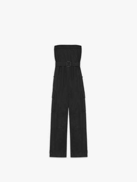 SAINT LAURENT cassandre strapless jumpsuit in cotton drill