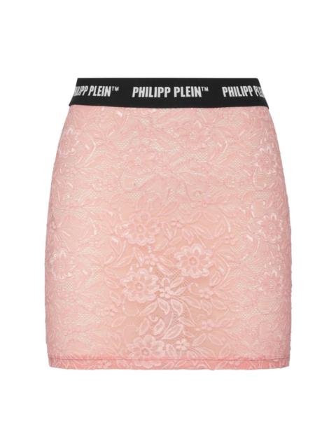 PHILIPP PLEIN logo-waistband lace miniskirt