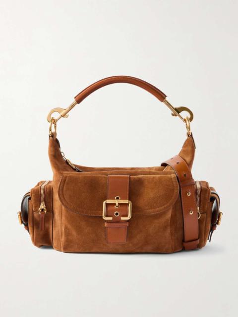 Chloé Camera leather-trimmed suede shoulder bag Tan