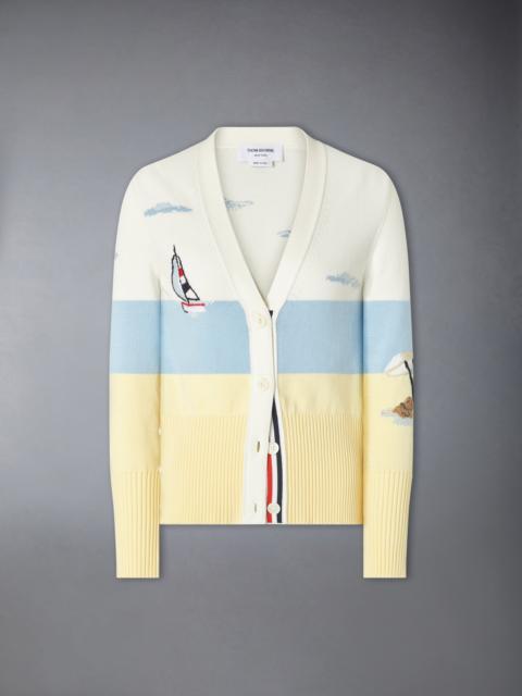 Thom Browne NANTUCKET SCENIC EMBROIDERY JERSEY CARDIGAN
