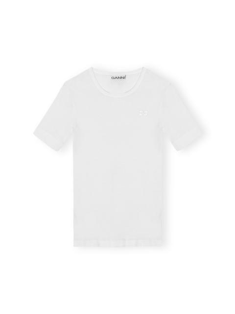 GANNI WHITE SOFT COTTON RIB SHORT SLEEVE T-SHIRT