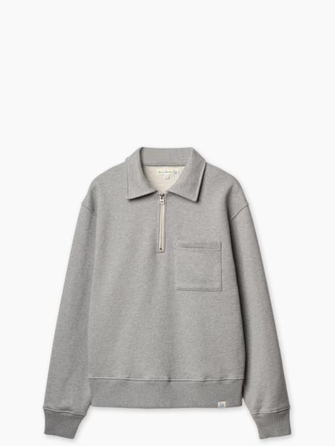 Merz b. Schwanen MERZ B. SCHWANEN ZIP03 AUTHENTIC FLEECE POLO COLLARED HALF-ZIP COTTON SWEATSHIRT GREY MELANGE