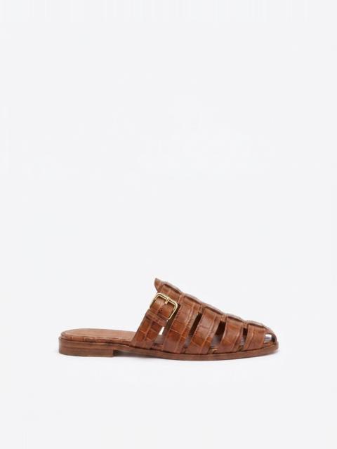 MALONE SOULIERS Theresa Brown Croc-Embossed Leather Flat Mules