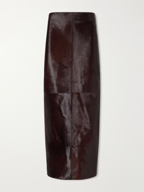 NOUR HAMMOUR Elyse paneled calf hair midi skirt Bronze