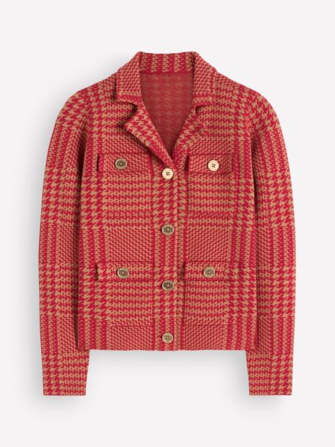 BODEN Phoebe Collared Knitted Jacket-Red, Camel check