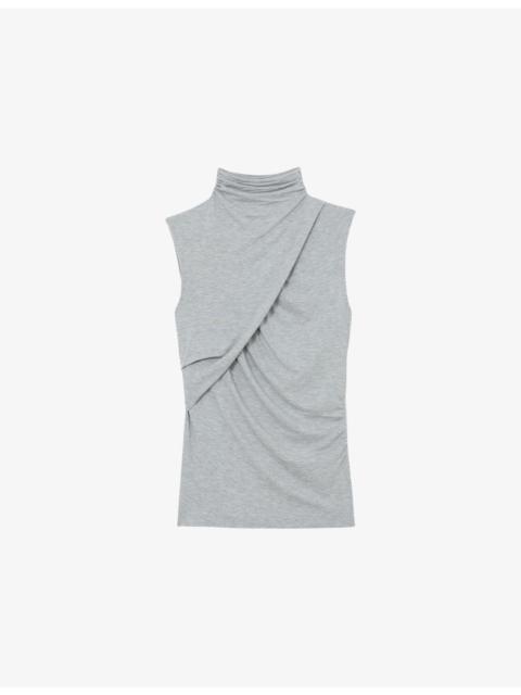 REISS Wanda Draped-Front Stretch-Woven Top