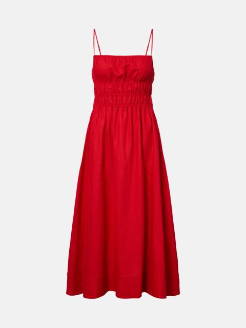 STAUD Ayla shirred linen midi dress