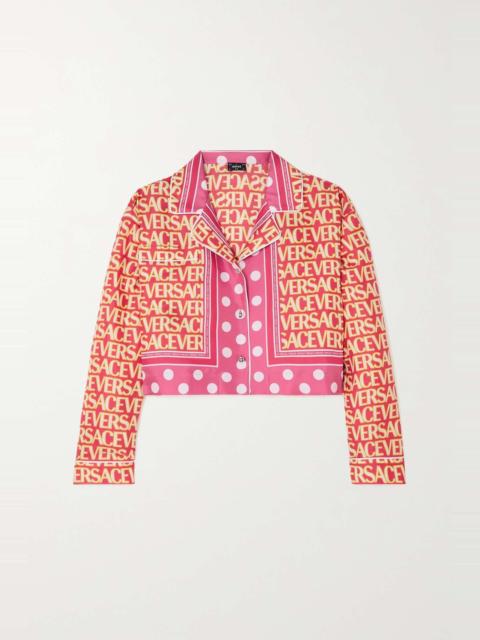 VERSACE Cropped printed silk-twill shirt