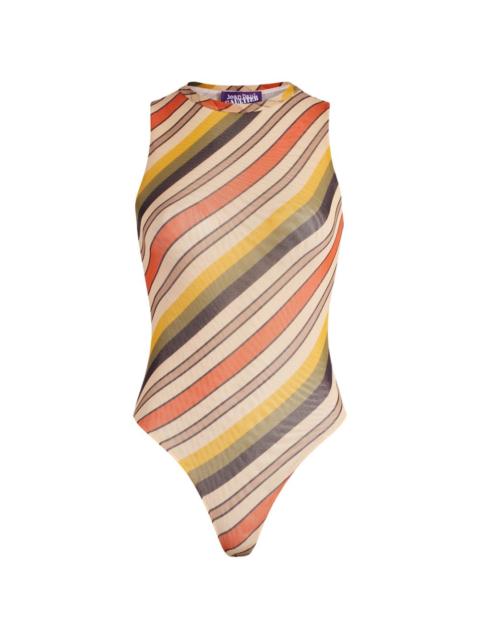 Jean Paul Gaultier mesh tank-top body printed Retro Stripe