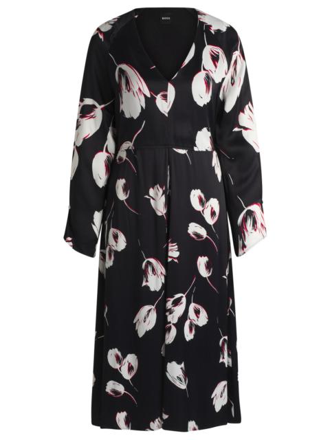 BOSS SATIN V-NECK DRESS WITH TULIP PRINT