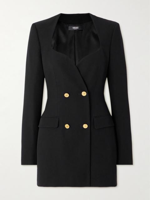 VERSACE Double-breasted Grain De Poudre Wool Mini Dress