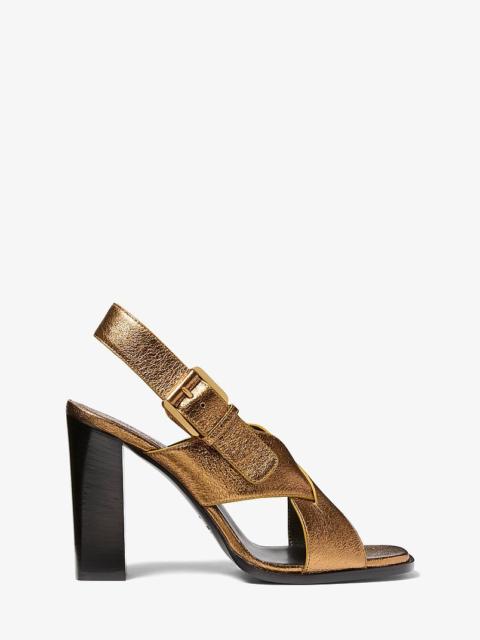 MICHAEL KORS COLLECTION Jasmine Metallic Lizard Embossed Leather Sandal