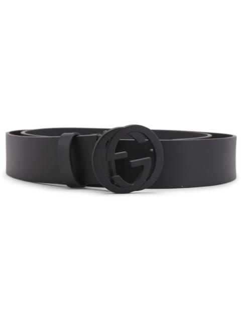 GUCCI Gucci Matte Black Interlocking G Belt Leather 1.5W Black