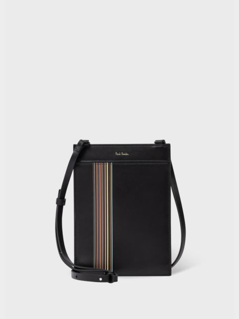 Black Leather 'Signature Stripe Block' Cross-Body Bag