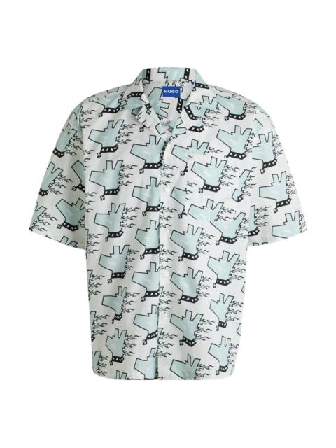 HUGO RELAXED-FIT SHIRT IN PRINTED COTTON POPLIN