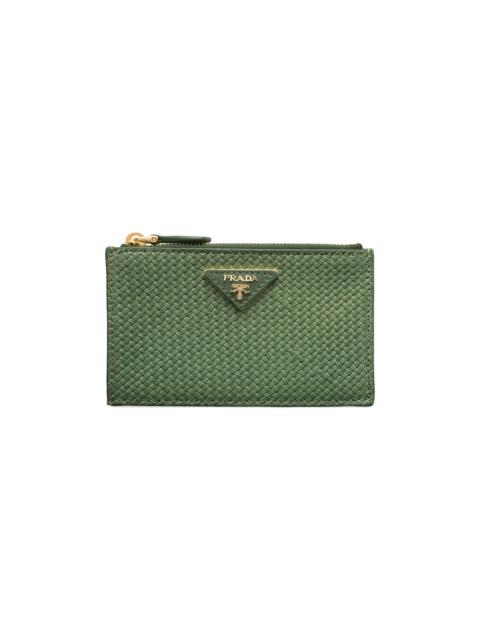 Prada Women's Woven Madras Leather Card Holder - Green