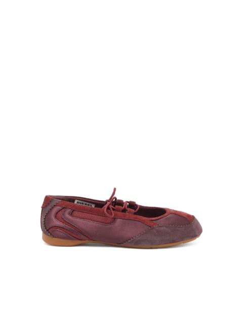 Diesel D-MILE - LACE-UP BALLERINA FLATS IN LEATHER AND MESH