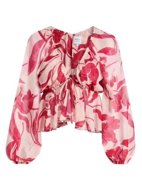 MISA Women's Susan Floral Chiffon V-Neck Top - Cherry Flora