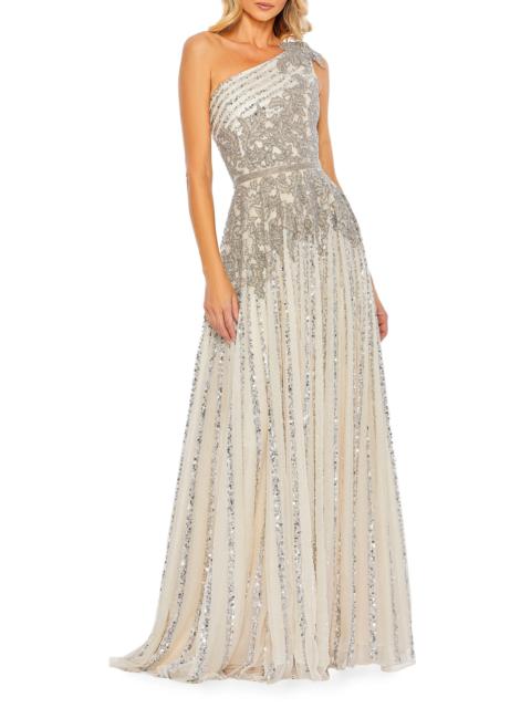 MAC DUGGAL Women's Beaded One-Shoulder A-Line Gown - Silver Beige
