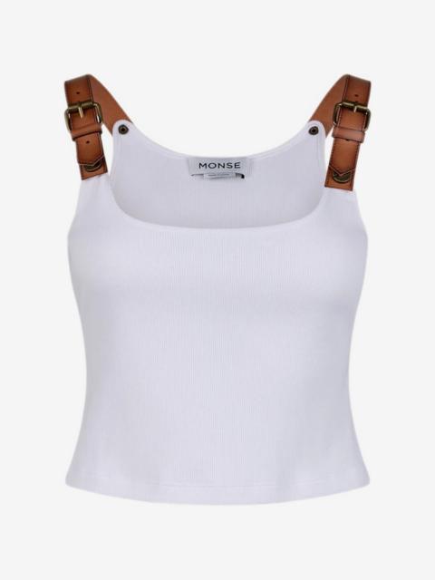 Monse leather-strap ribbed-knit tank top