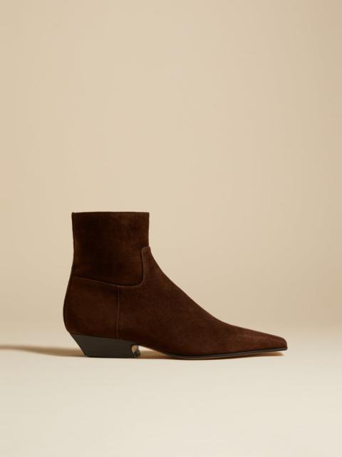 KHAITE The Marfa Ankle Boot in Coffee Suede