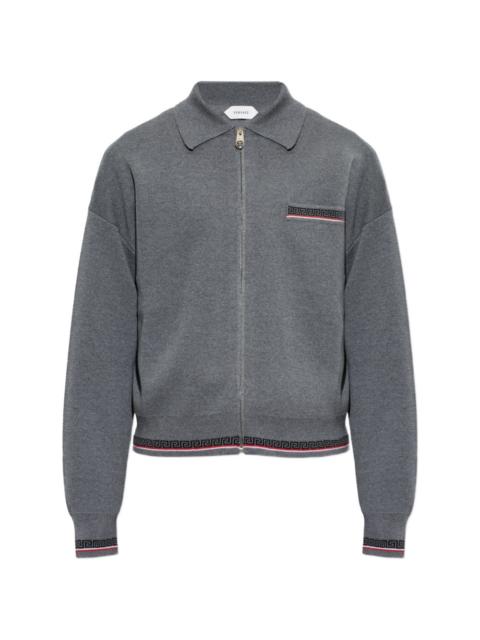 VERSACE jacquard wool knit zip sweater