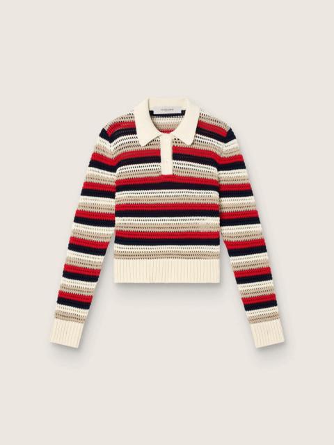 Golden Goose Women's cropped polo sweater in striped crochet cotton