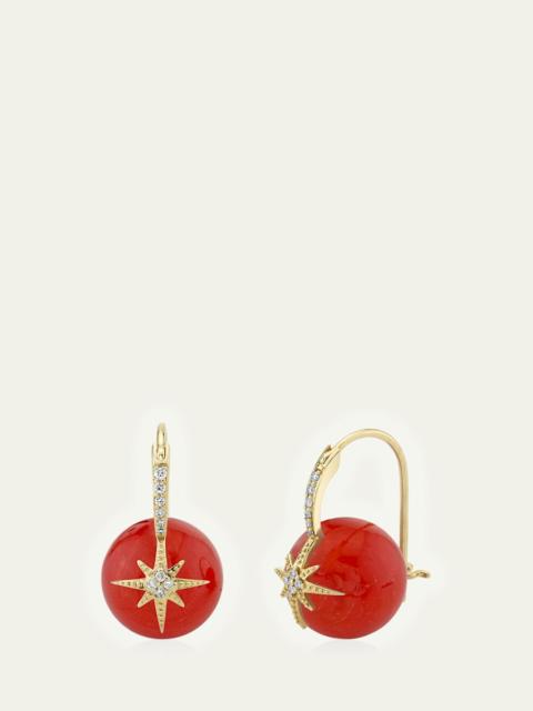 SYDNEY EVAN 14K Diamond Starburst and Coral Bead Earrings