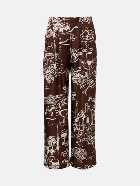 ASCENO Isola printed silk twill wide-leg pants
