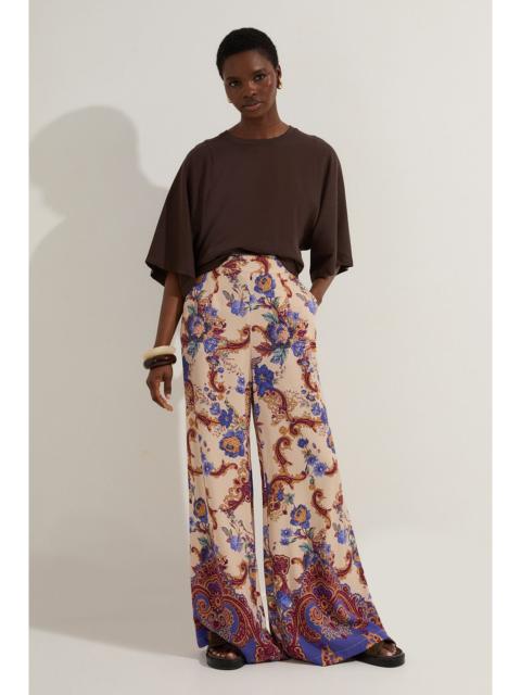 KAREN MILLEN Premium Viscose Linen Paisley Border Print Woven Wide Leg Trouser
