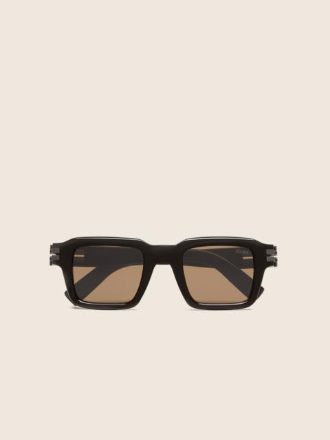 ZEGNA DARK BROWN ACETATE SUNGLASSES