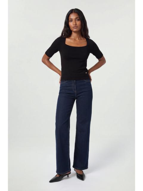 KAREN MILLEN Forever Viscose Blend Square Neck Knitted Short Sleeve Top