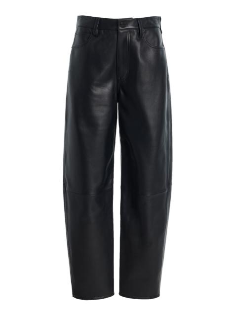 FRAME The Neat Leather Barrel-Leg Pants navy
