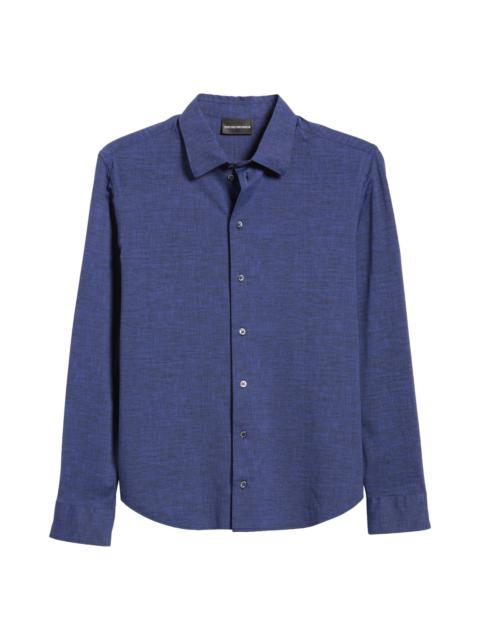 Emporio Armani Textured Solid Stretch Button-Up Shirt in Solid Medium Blue at Nordstrom