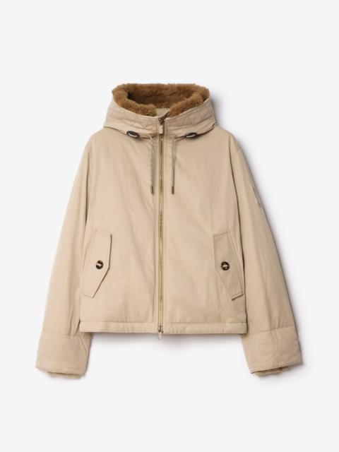 Shearling Trim Gabardine Hooded Jacket