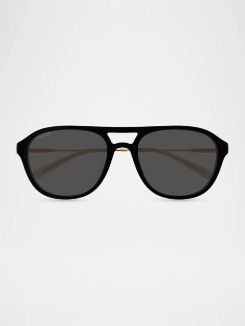 GUCCI Men's GG2254SK Quiet Luxury Recycled Acetate & Metal Pilot Sunglasses