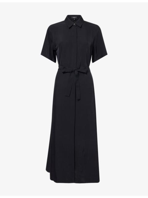 Theory Belted A-Line Woven Midi Shirt Dress