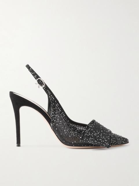Gianvito Rossi 95 suede-trimmed crystal-embellished organza slingback pumps Black
