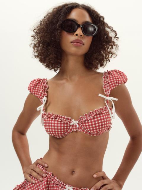 For Love & Lemons Alison Puff Sleeve Bikini Top