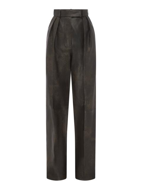 Tailored Leather Wide-Leg Pants brown